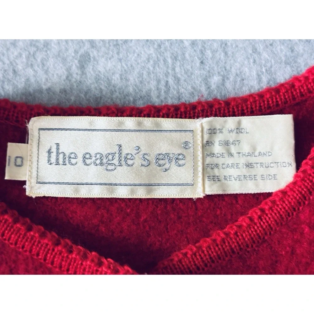 Vintage The‎ Eagles Eye Size 10 Boiled Wool Red Cardigan Sweater Silver Buttons